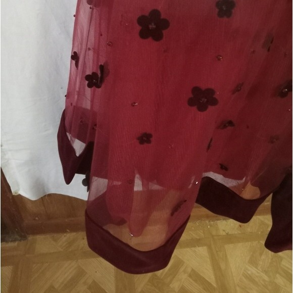 Mac Duggal Floral Applique Midi Cocktail Dress in Maroon - Picture 10 of 16